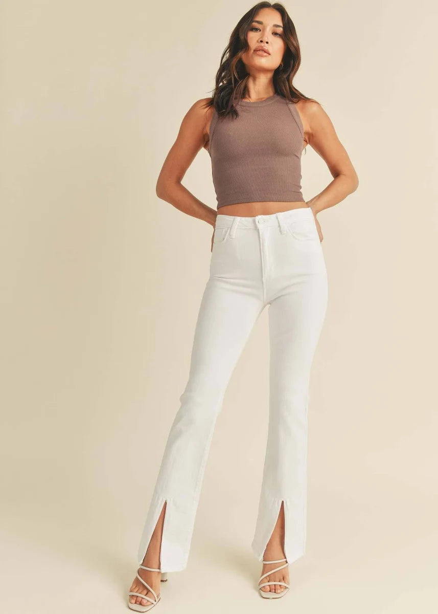 High Rise Front Slit Flare Jeans