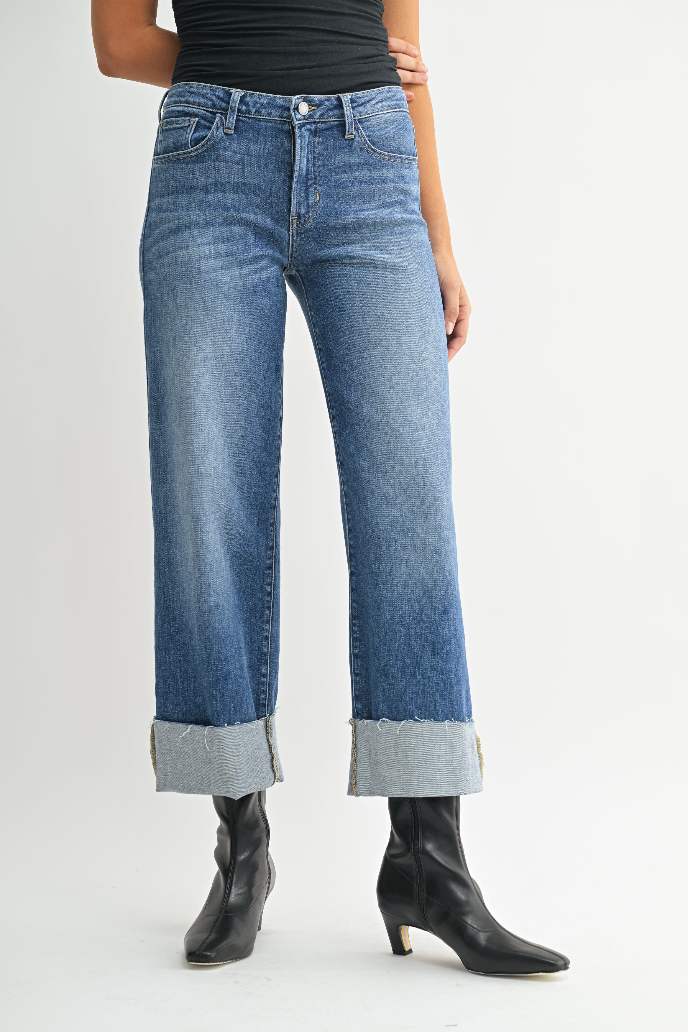 Cuffed Slim Wide Denim