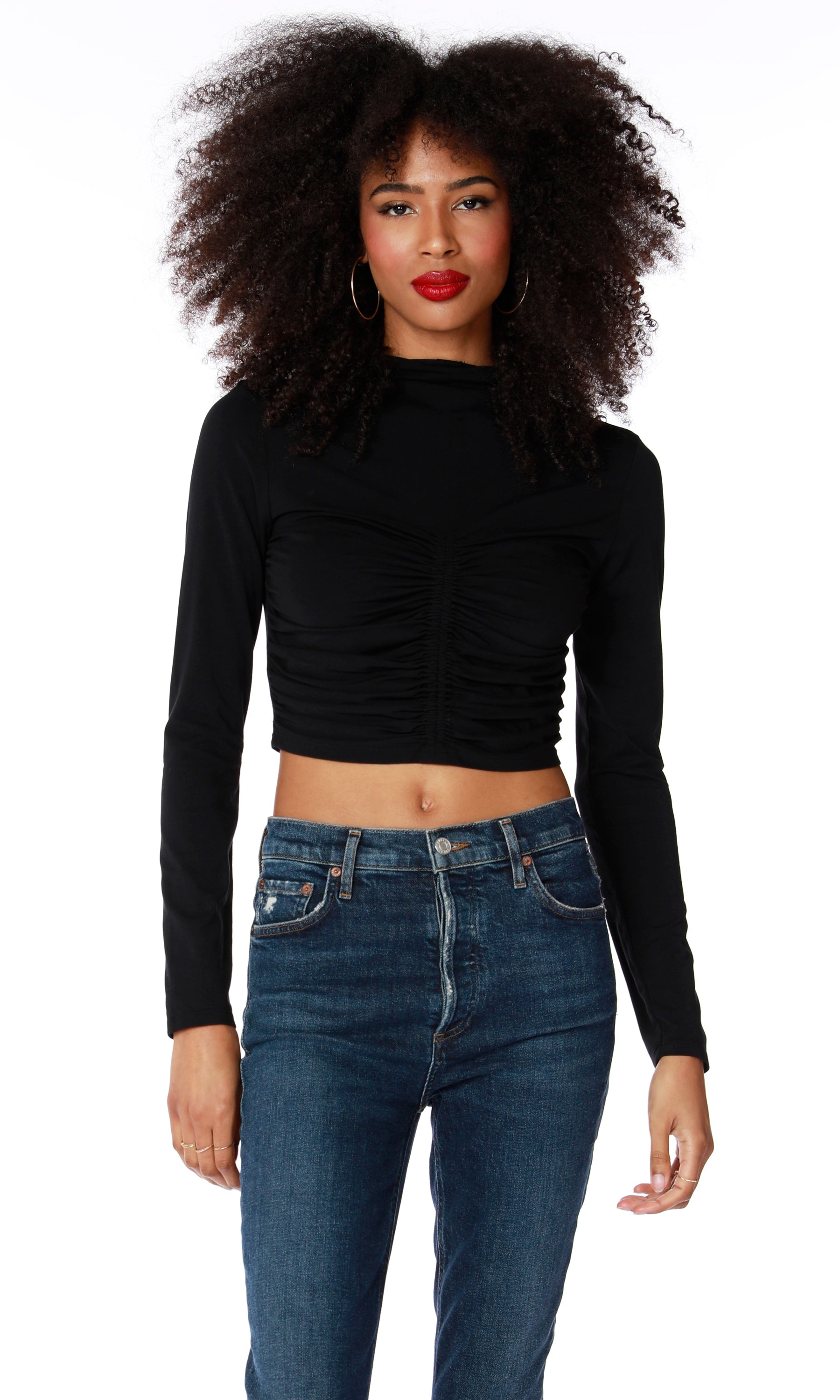 Mock Neck Shirred Top
