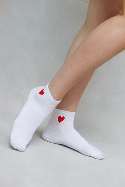 White Heart Short Socks