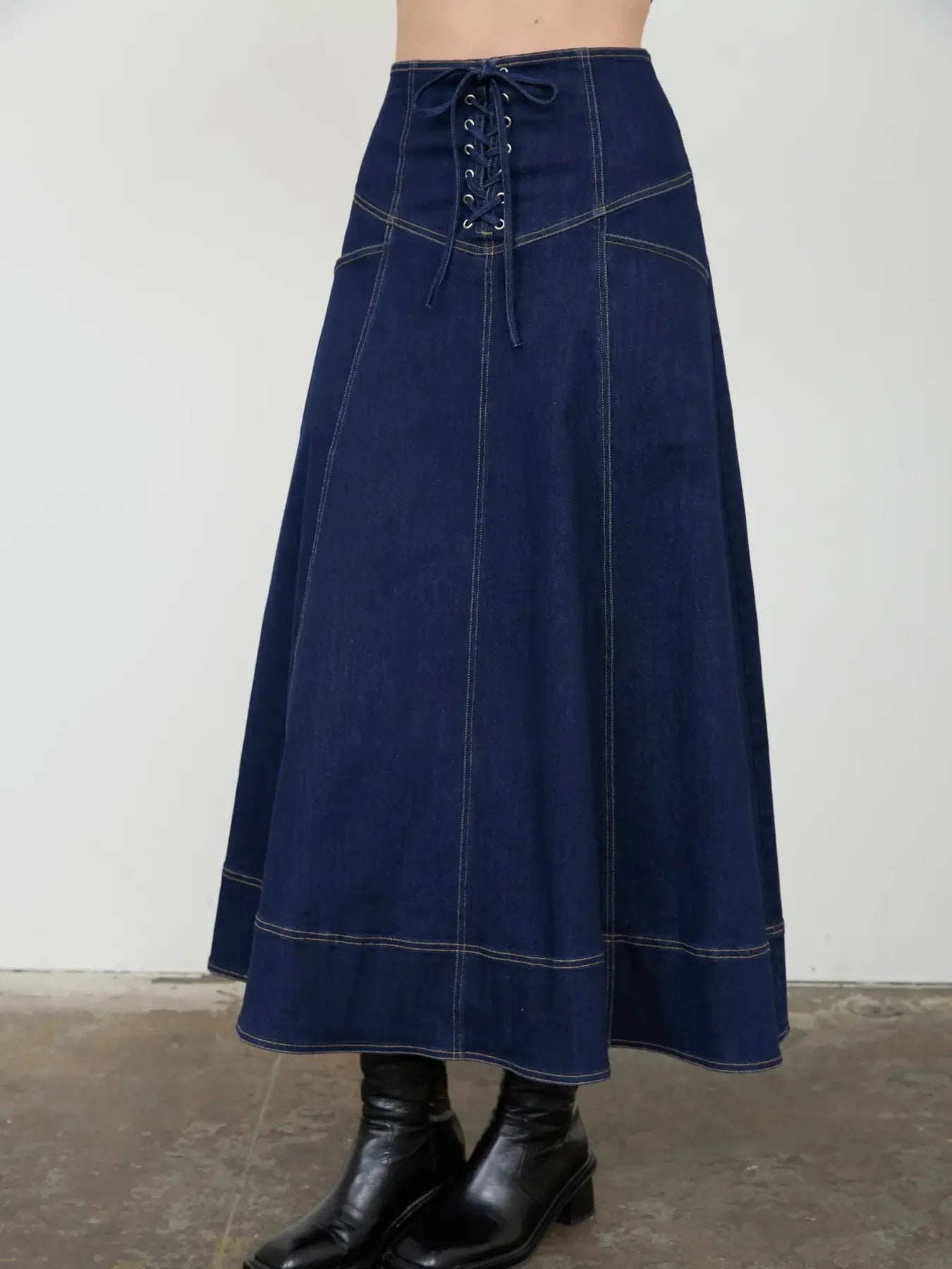 Lace Up Denim Skirt