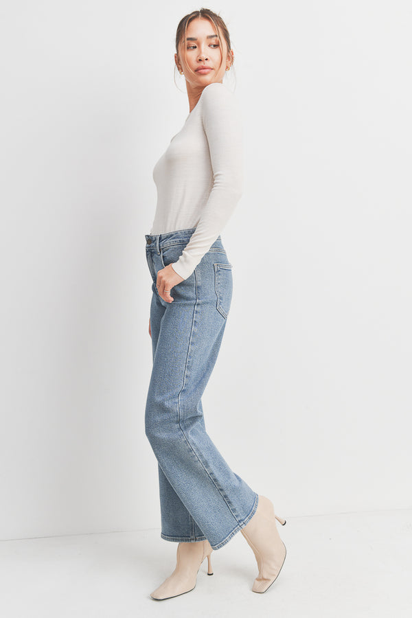 High Rise Full Length Straight Denim