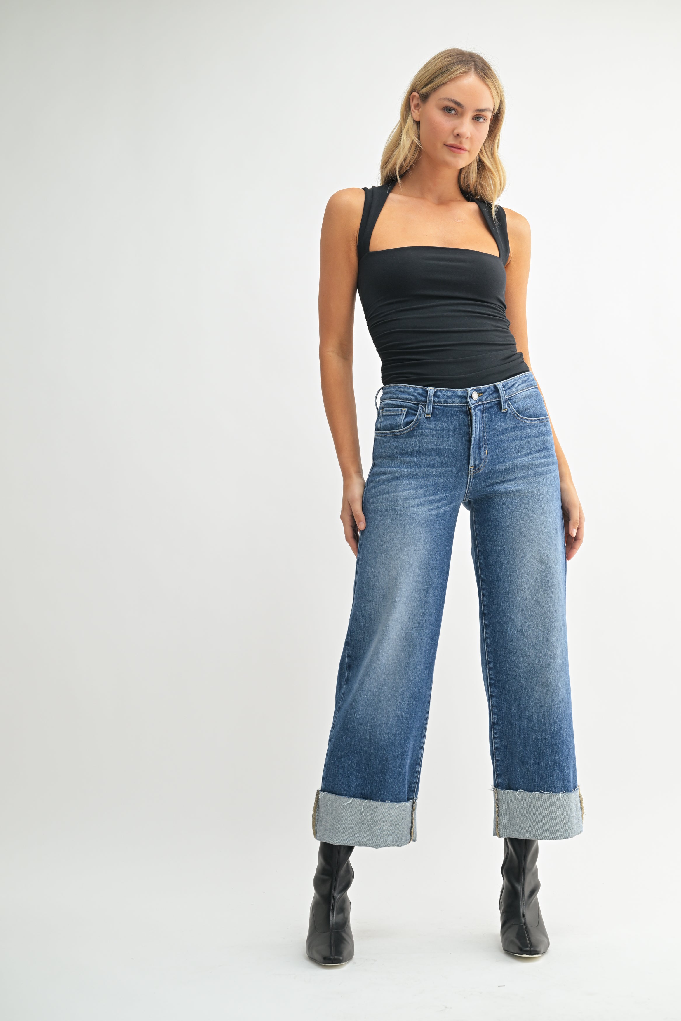 Cuffed Slim Wide Denim