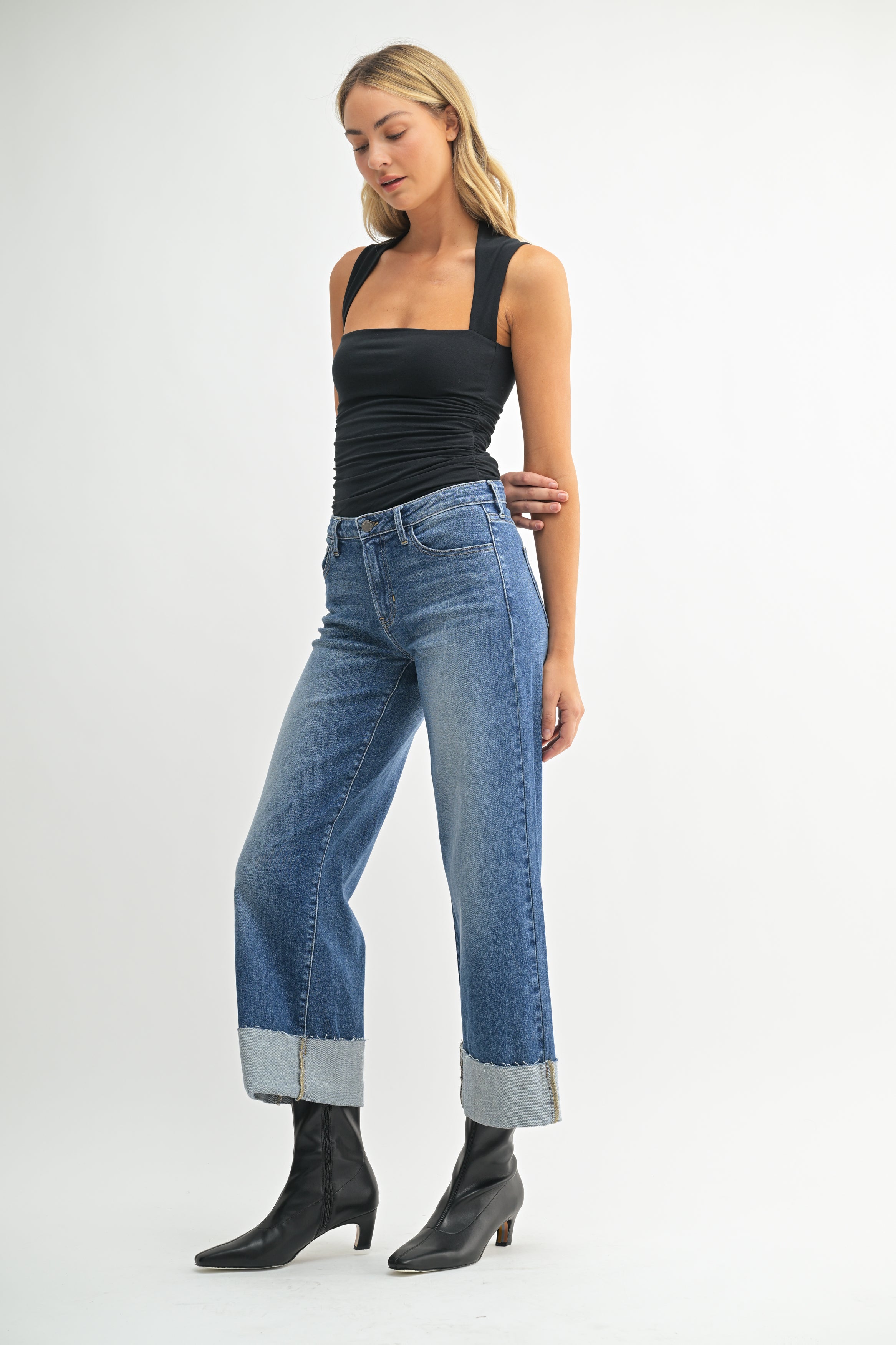 Cuffed Slim Wide Denim