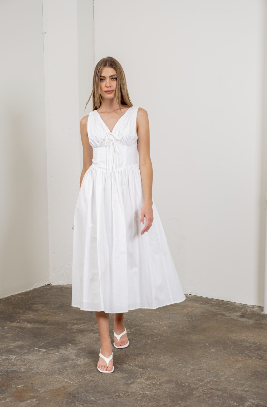 V-neck Corset Midi Dress